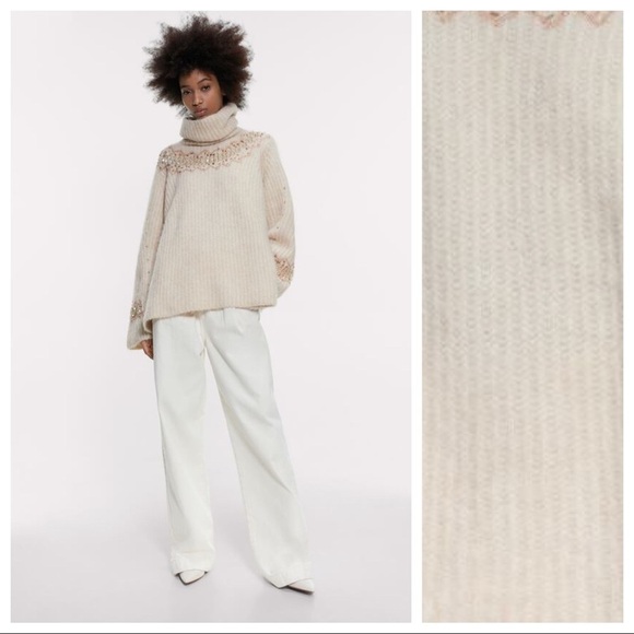 NWT. Zara Cream Knit Turtleneck Sweater. Size S. - Picture 1 of 7